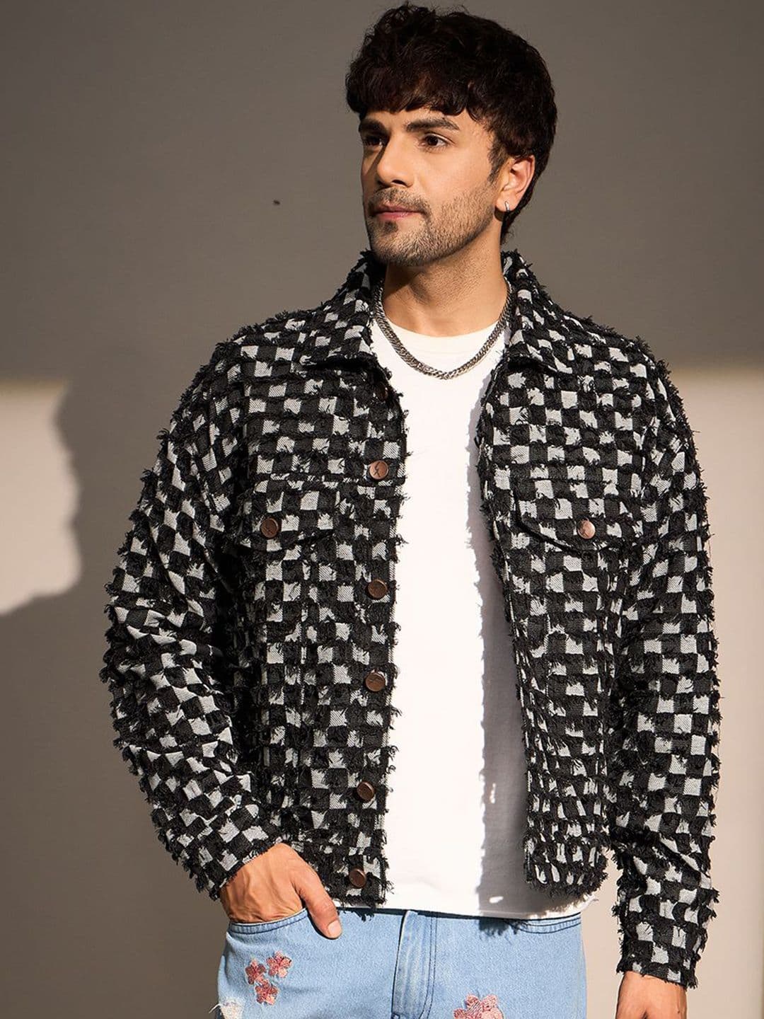 FUGAZEE Men Cotton Checked Denim Jacket - view 1
