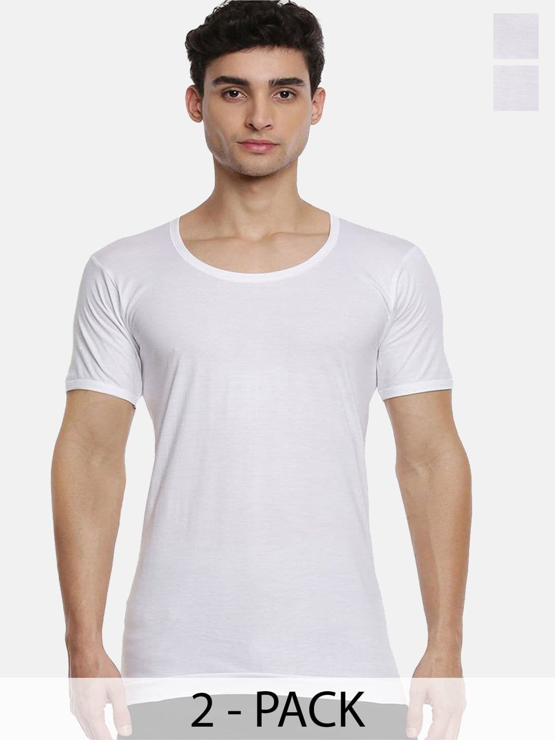 Ramraj Pack of 2 Men White Round Neck Half Sleeve Cotton Innerwear Vest - view 1