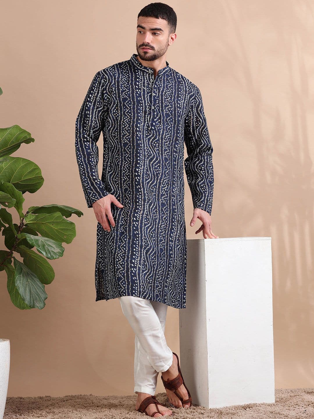 FILORI STUDIO Men Bandhani Print Regular Long Kurta - view 1