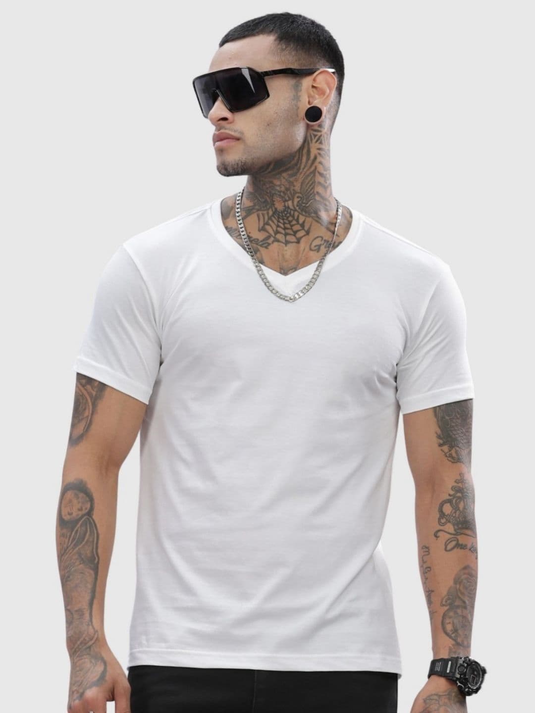 ADRO Men Solid V-Neck Cotton T-shirt - view 1