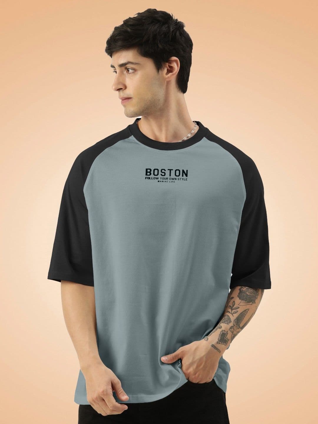 Maniac Men Typography Printed Round Neck Cotton Oversized T-shirt - view 1