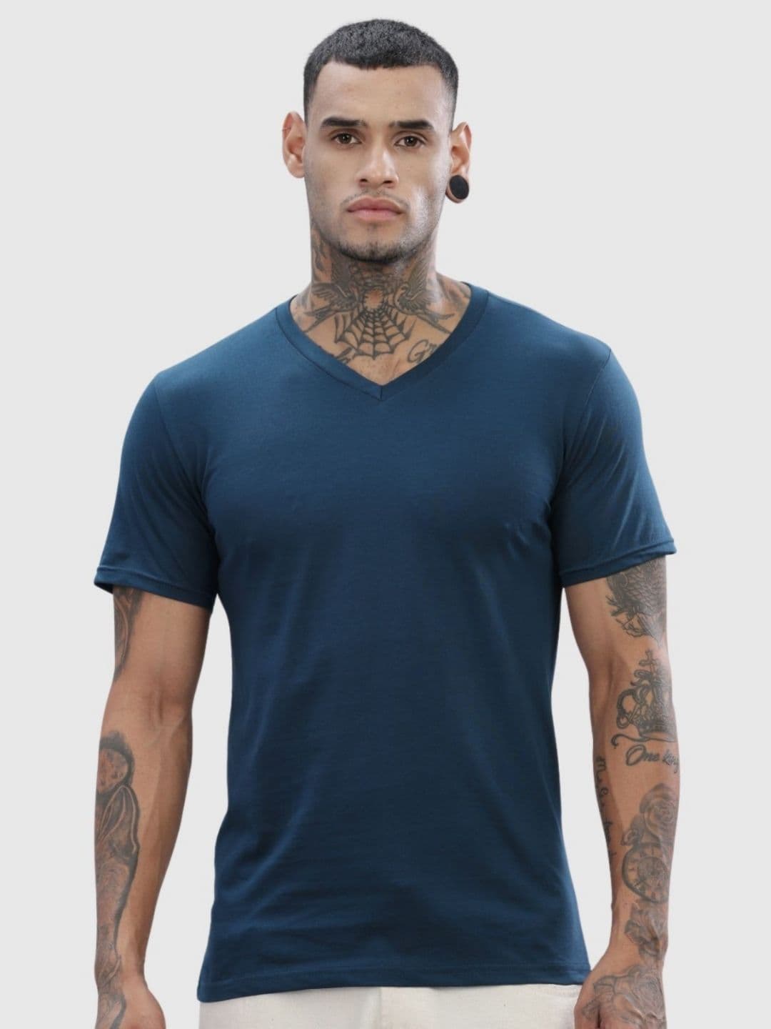 ADRO Men Solid V-Neck Cotton T-shirt - view 1