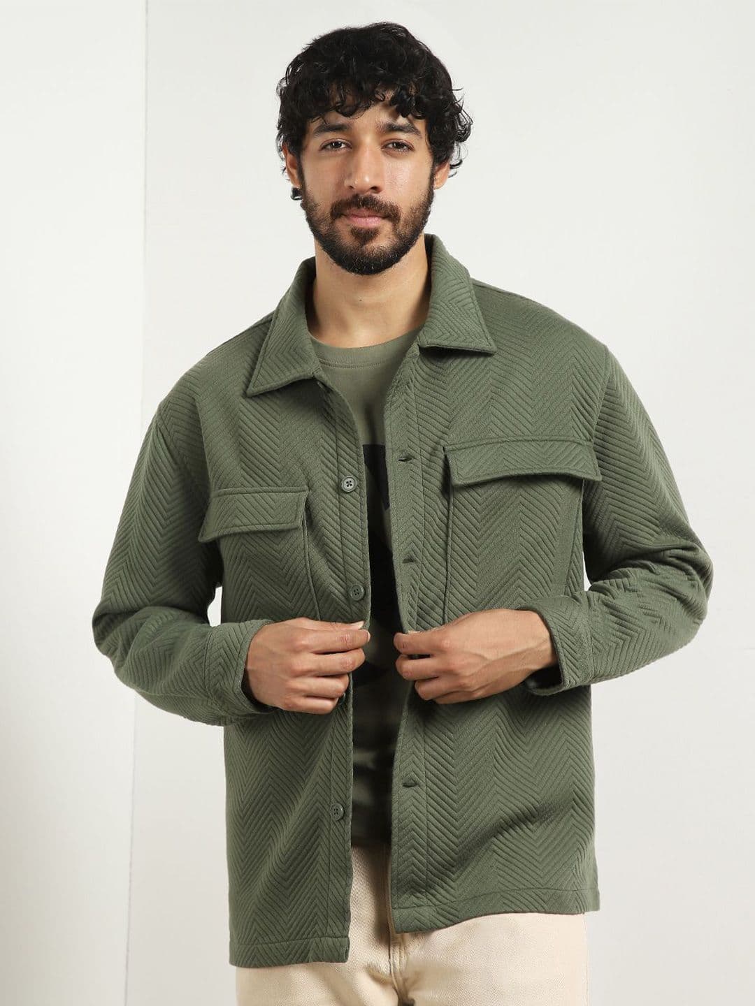 NOBERO Men Relaxed Spread Collar Textured Casual Shirt - view 1