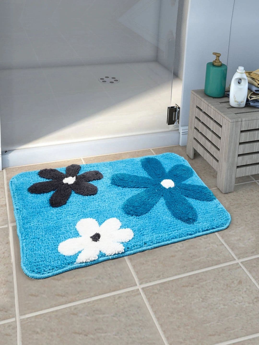 Saral Home Blue & White Textured Anti Skid Bath Mats - view 1