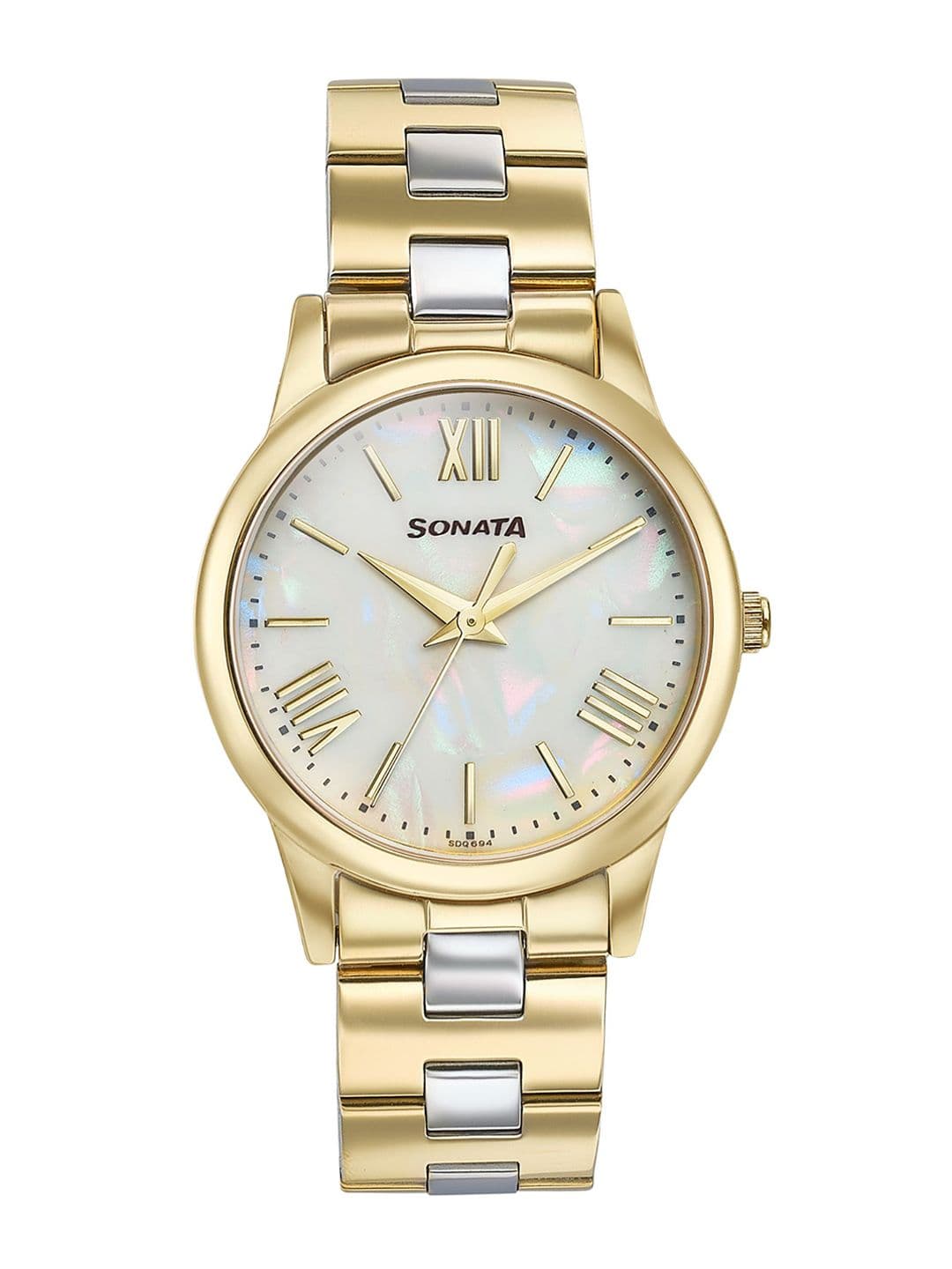 Sonata Glam Gold Quartz Analog White Mother Of Pearl Dial Watch For Women - 87061bm01w - view 1