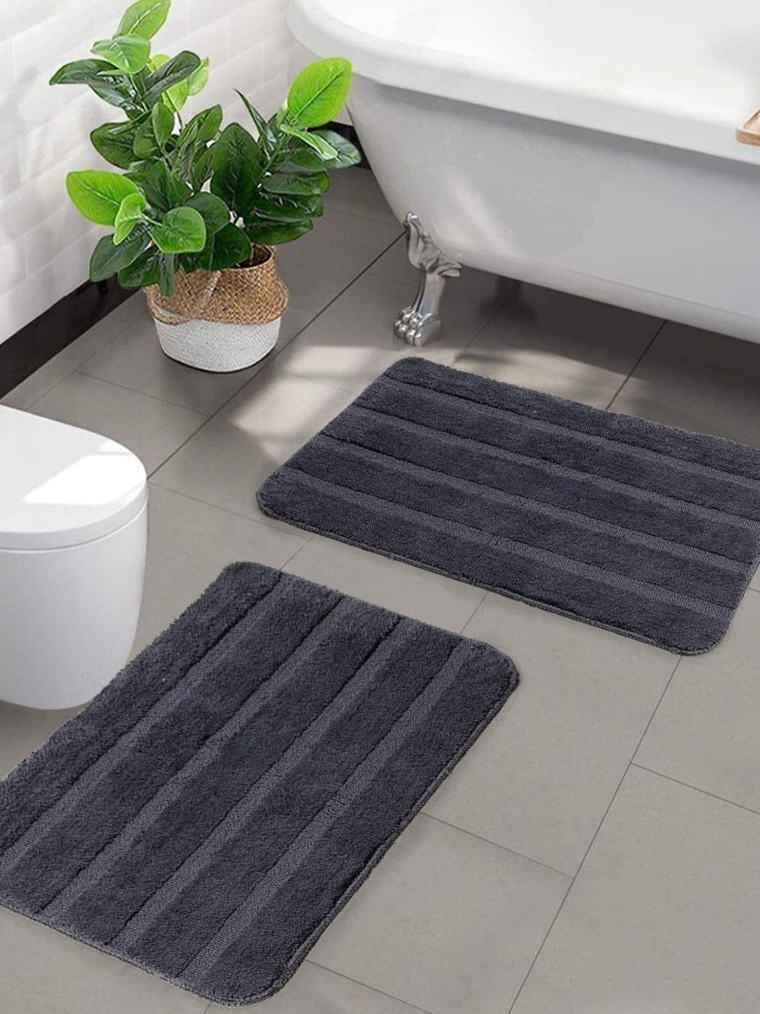 Saral Home Grey 2 Pieces Microfibre Anti Skid Bath Mats - view 1