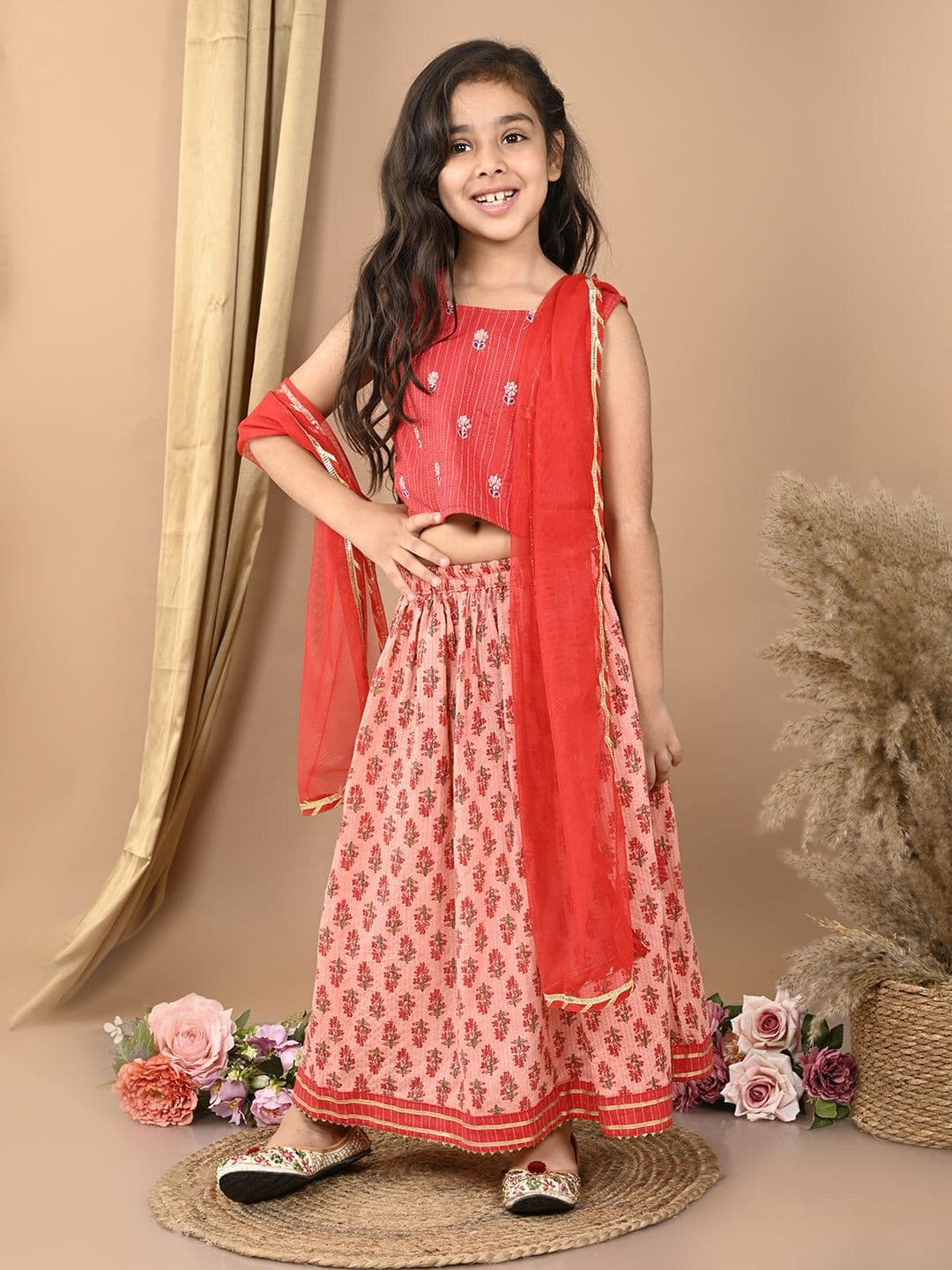 Here&Now X Kinder Kids Girls Printed Ready to Wear Lehenga & Blouse With Dupatta - view 1
