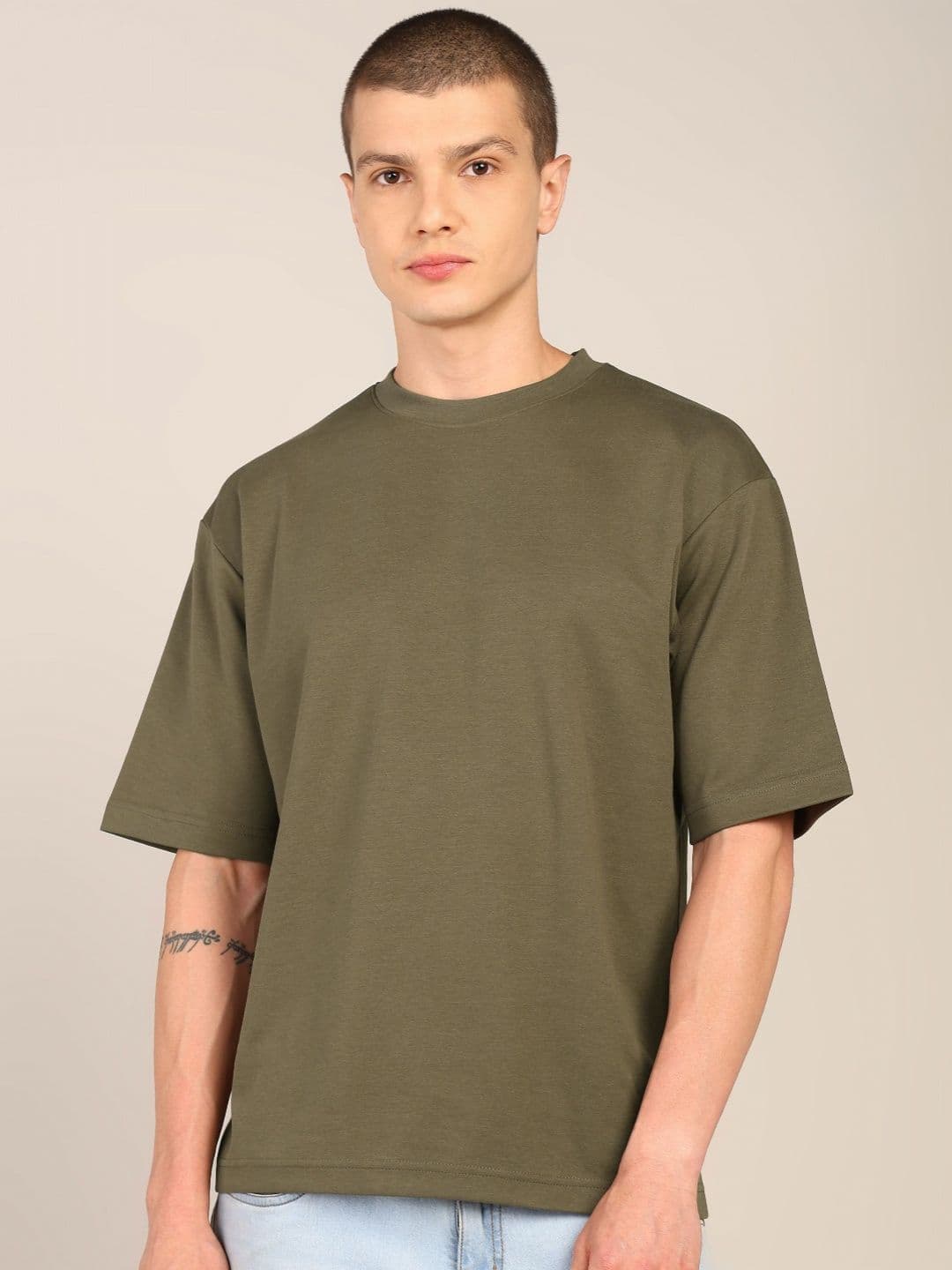 Alan Jones Men Solid Round Neck Cotton Oversized T-shirt - view 1