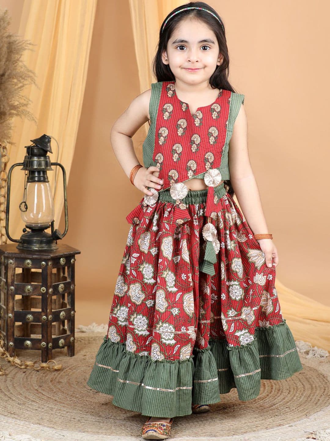 Here&Now X Kinder Kids Girls Printed Ready to Wear Lehenga & - view 1