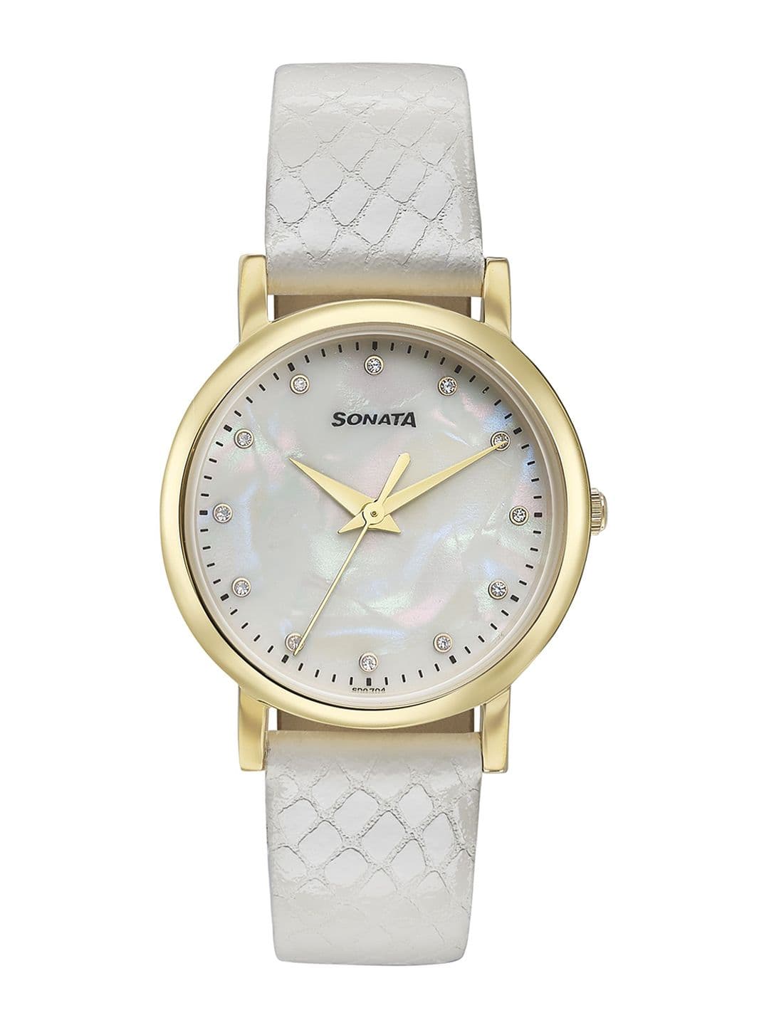 Sonata Glam Gold Quartz Analog White Mother Of Pearl Dial Watch For Women - 87063yl02w - view 1