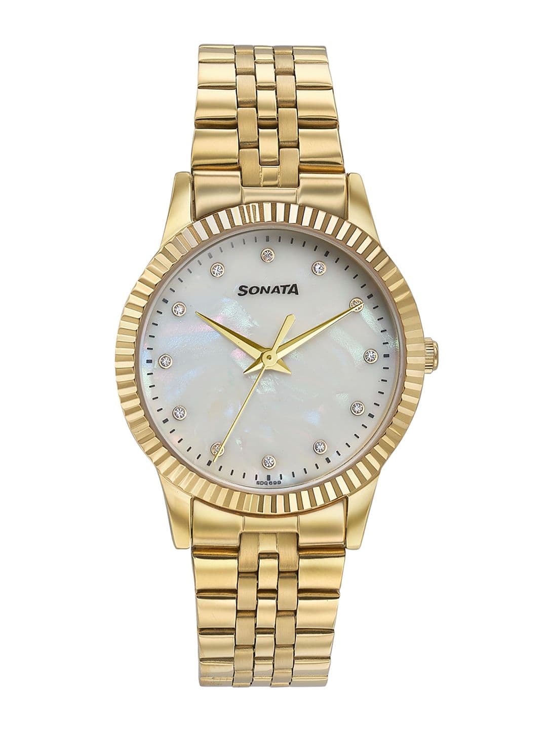 Sonata Glam Gold Quartz Analog White Mother Of Pearl Dial Watch For Women - 87062ym02w - view 1