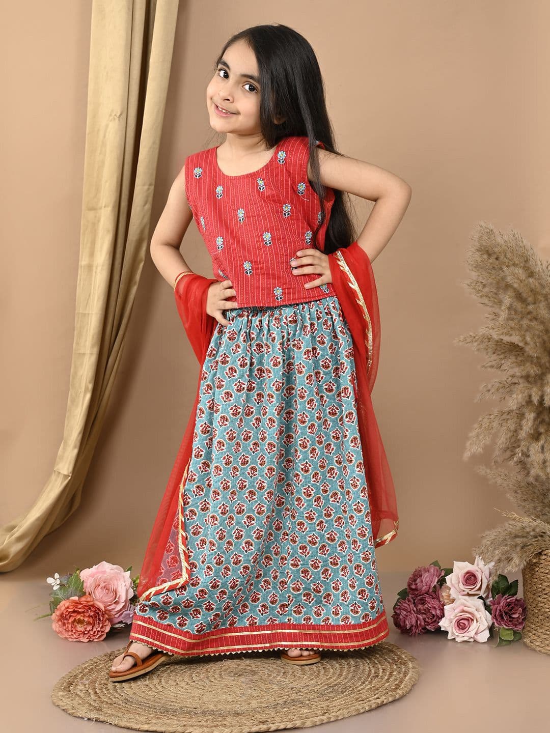 Here&Now X Kinder Kids Girls Printed Ready to Wear Lehenga & Blouse With Dupatta - view 1