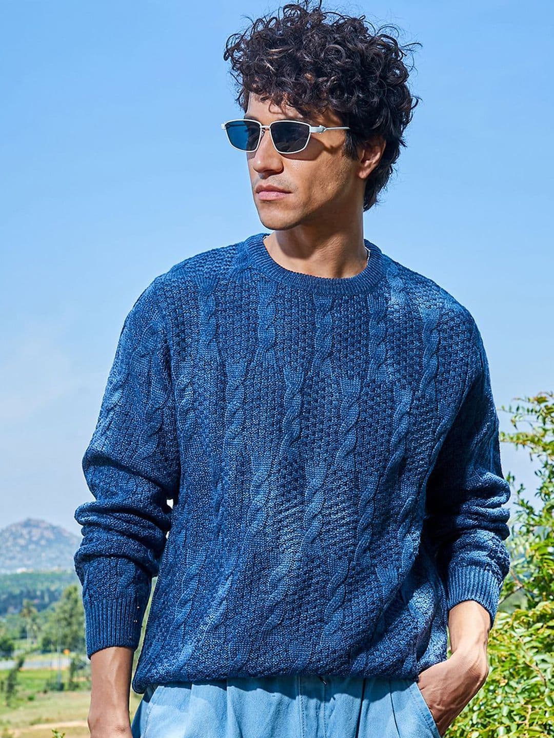 CAHOOT Men Cotton Self Design Cable Knit Pullover - view 1