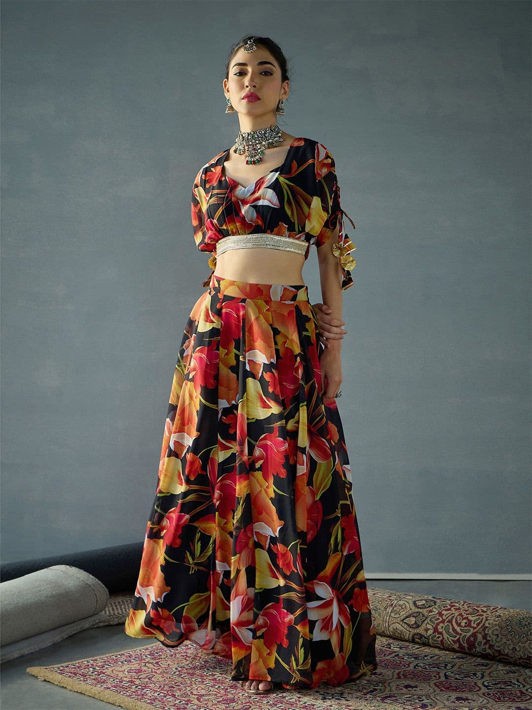 Shae by SASSAFRAS Printed Sequinned Ready to Wear Lehenga & - view 1