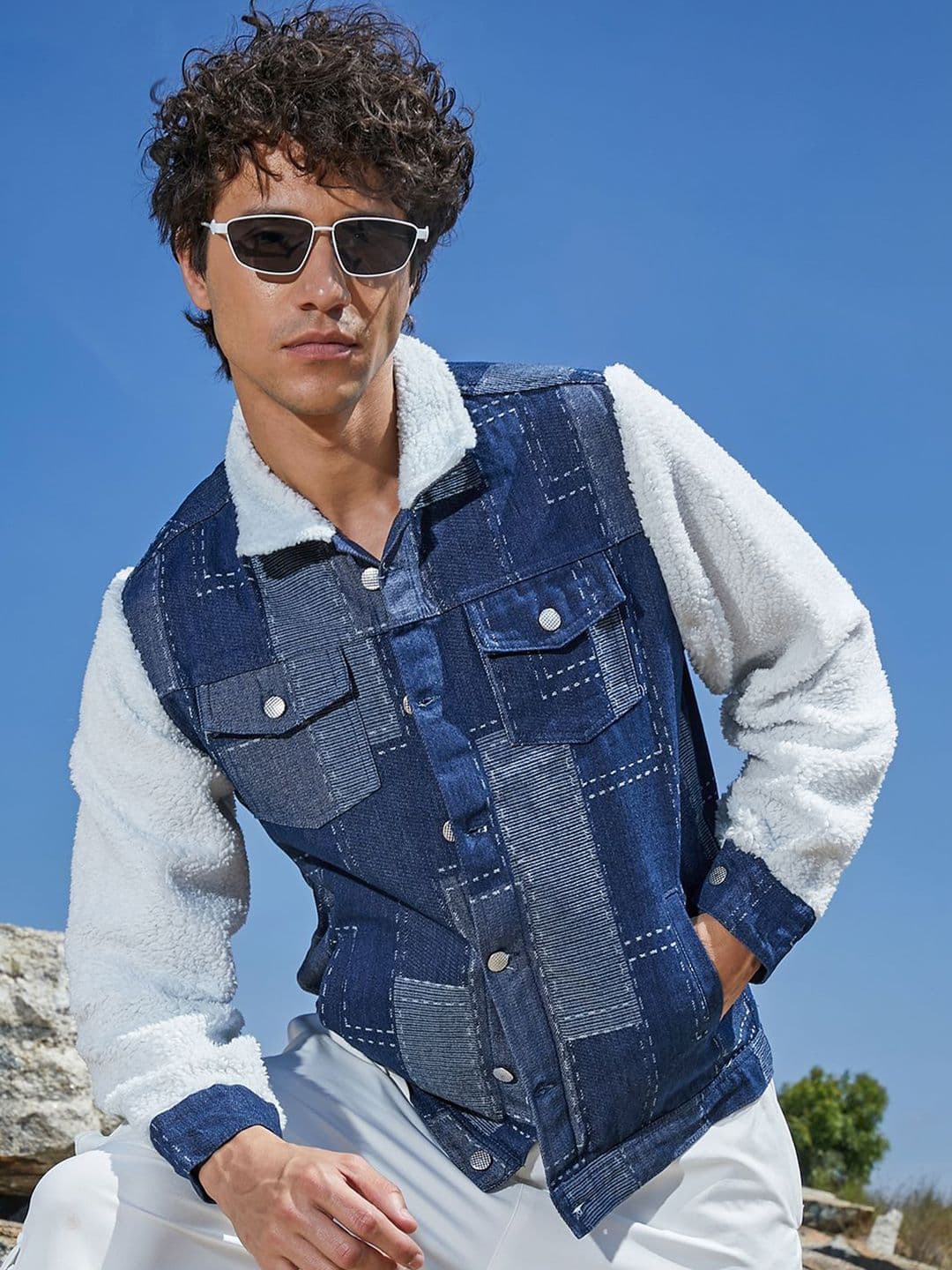 CAHOOT Men Spread Collar Colourblocked Lightweight Denim Jacket - view 1