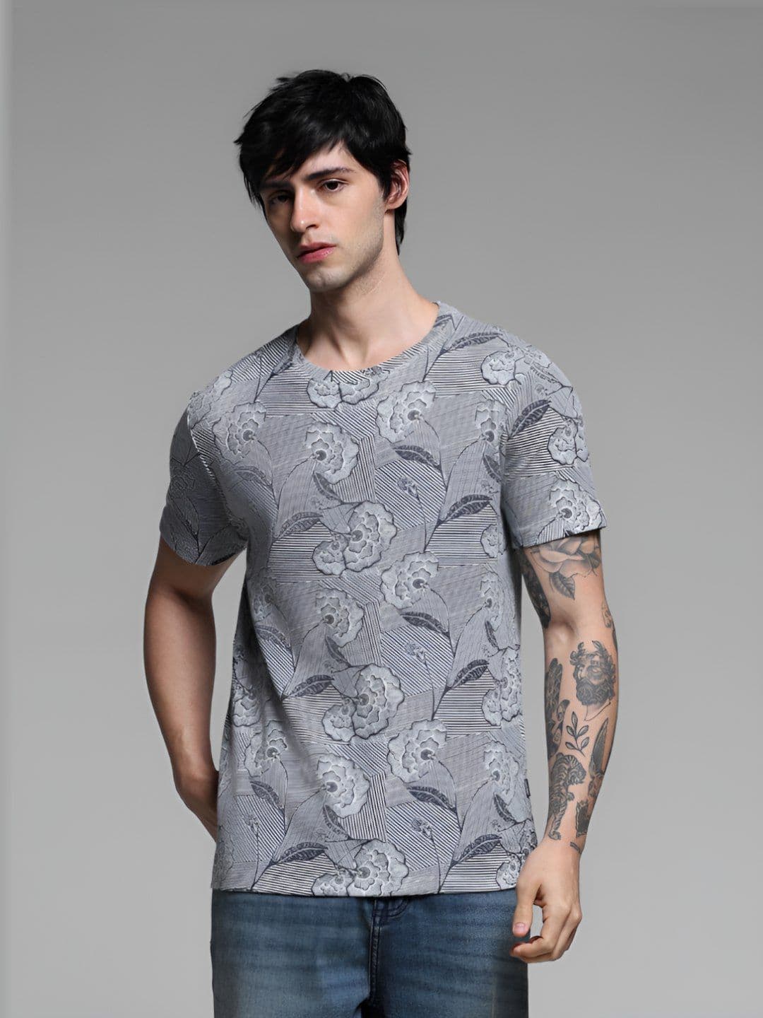 Jack & Jones Men Floral Printed Round Neck Cotton T-shirt - view 1