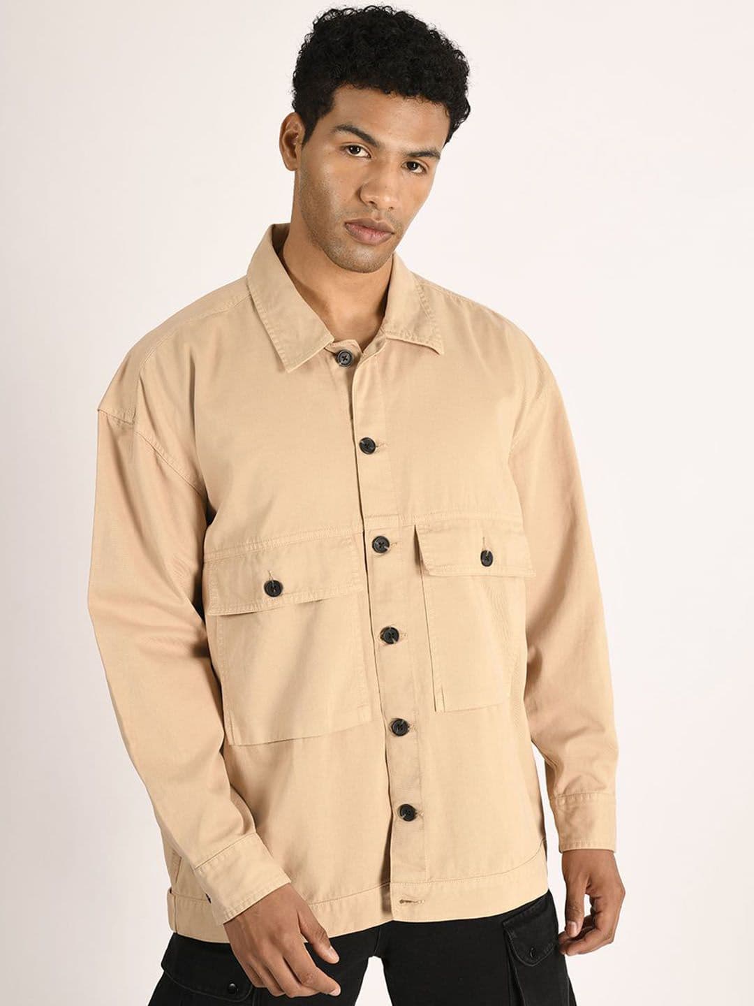 The Roadster Lifestyle Co. Beige Pure Cotton Oversized Open Front Jacket - view 1