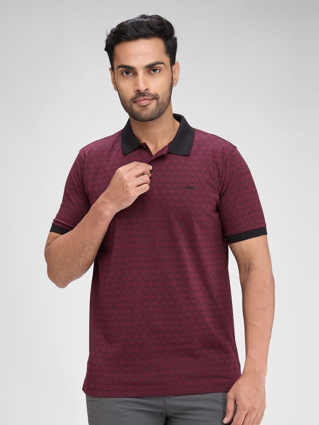 Park Avenue Men Geometric Printed Polo Collar Cotton T-shirt - view 1