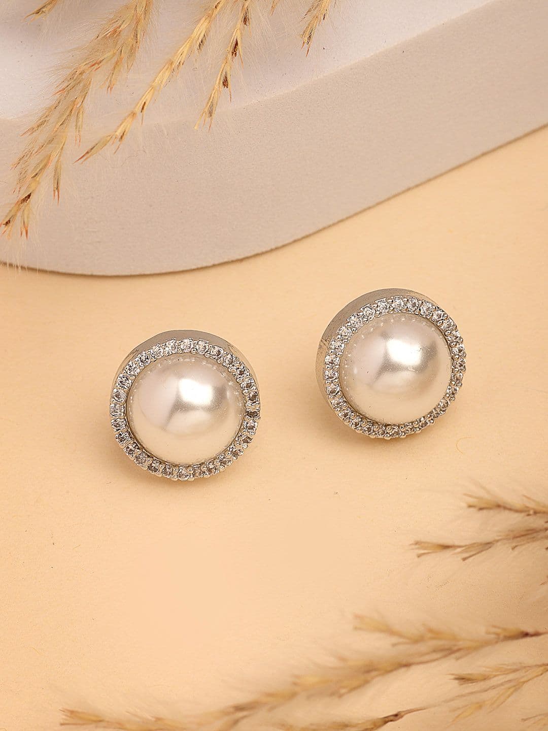 NVR Silver-Toned AD Contemporary Studded Studs - view 1