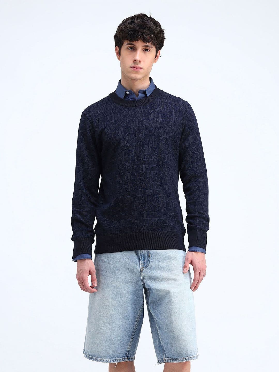 Flying Machine Men Typography Printed Round Neck Pure Cotton Pullover Sweater - view 1