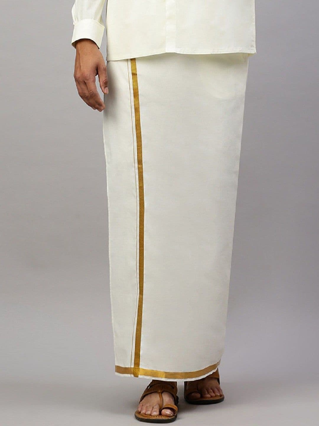 Ramraj Genxt Men Cotton Solid Blend Readymade Pocket Dhoti with Gold jari Border - view 1