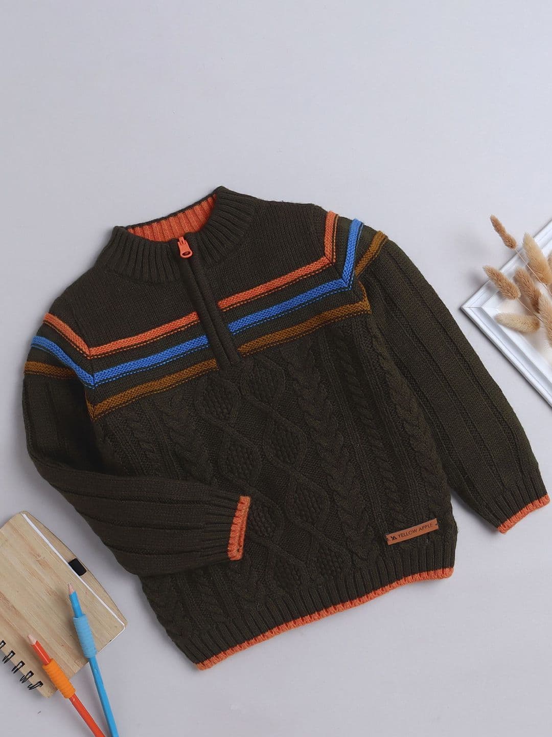 Yellow Apple Boys Cable Knit Woollen Pullover Sweater - view 1