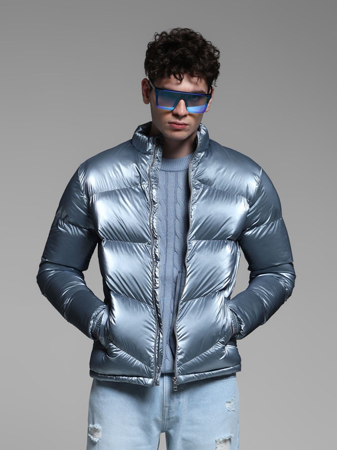 Jack & Jones Men Mock Collar Solid Casual Puffer Jacket - view 1