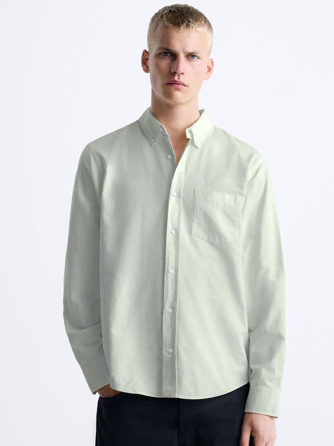 MISCHIEF MONKEY Men Classic Button-Down Collar Solid Cotton Tailored Fit Casual Shirt - view 1