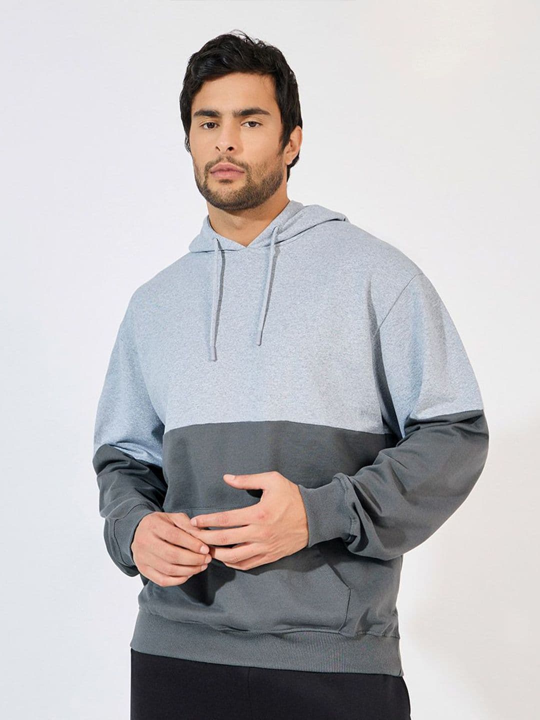Styli Men Colourblocked Terry Cotton Eco Earth Relaxed Fit Pullover Hoodie with Kangaroo Pockets - view 1