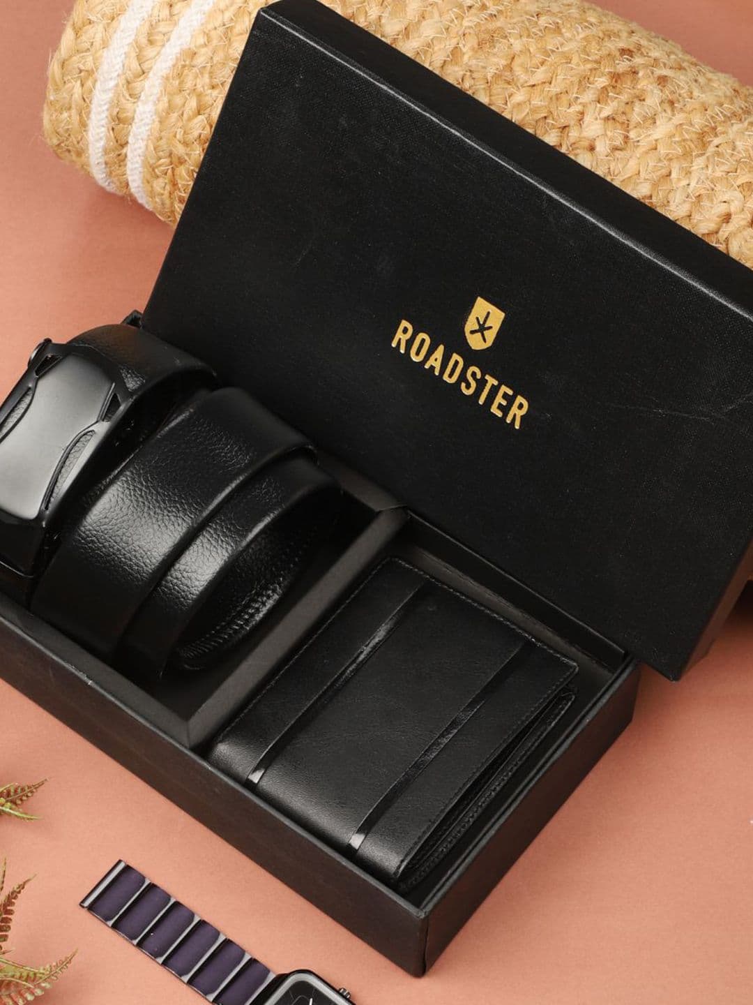 Roadster Men Textured Belt & Wallet Formal Accessory Gift Set of - view 1