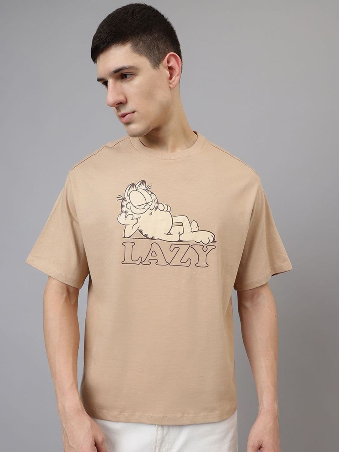 Free Authority Men Garfield Graphic Printed Round Neck Cotton Oversized T-shirt - view 1