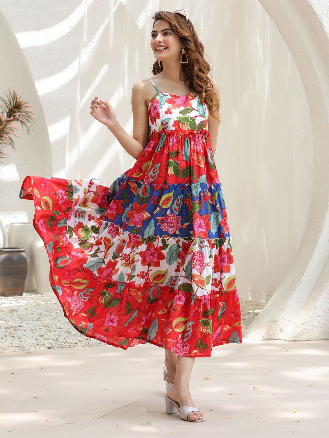 Rain & Rainbow Women Printed Shoulder Straps Fit & Flare Midi Ethnic Dresses - view 1