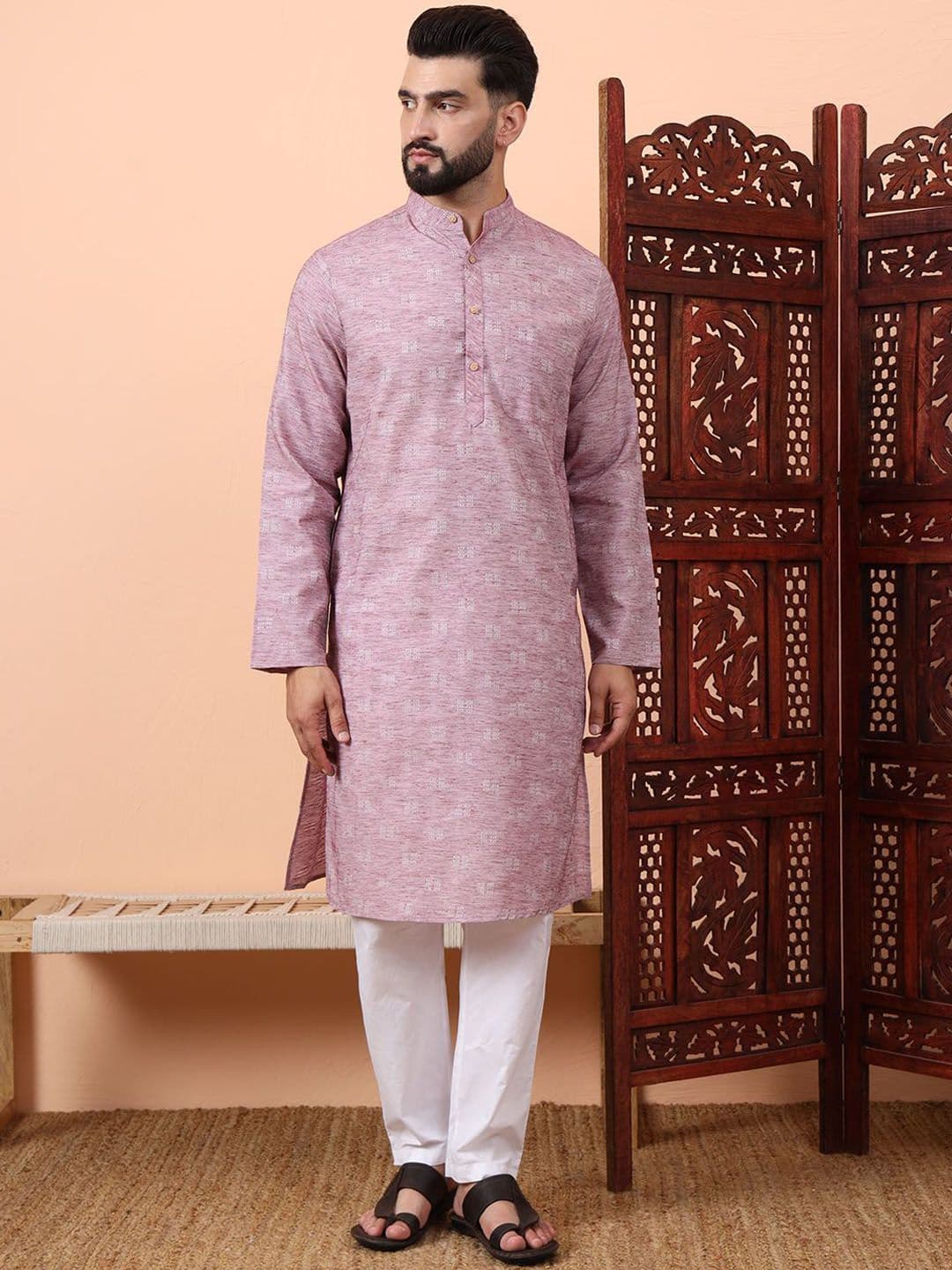 Latest Chikan Garments Woven Design Mandarin Collar Straight Kurta - view 1