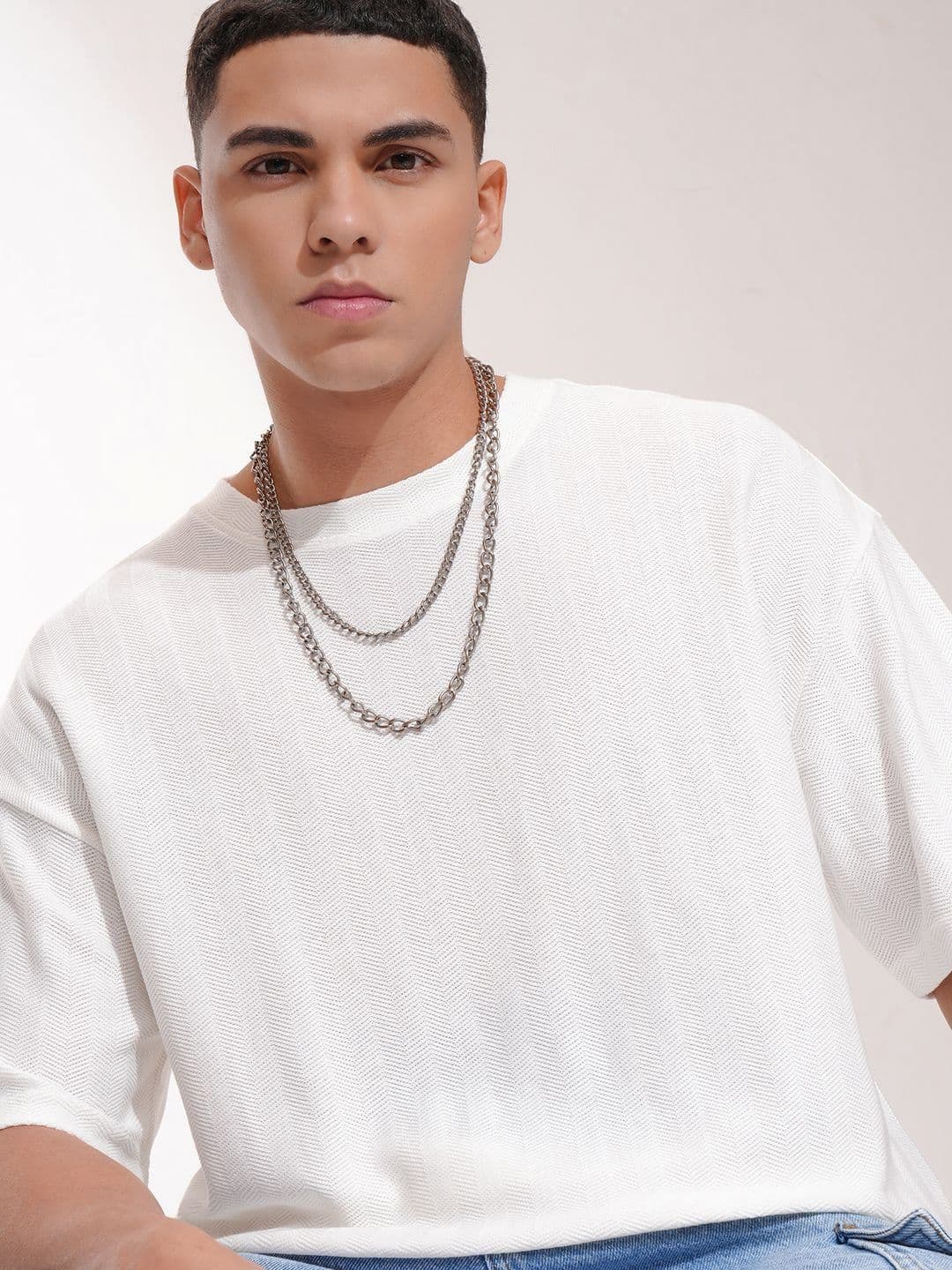 HIGHLANDER Men Self Design Round Neck Cotton Oversized T-shirt - view 1
