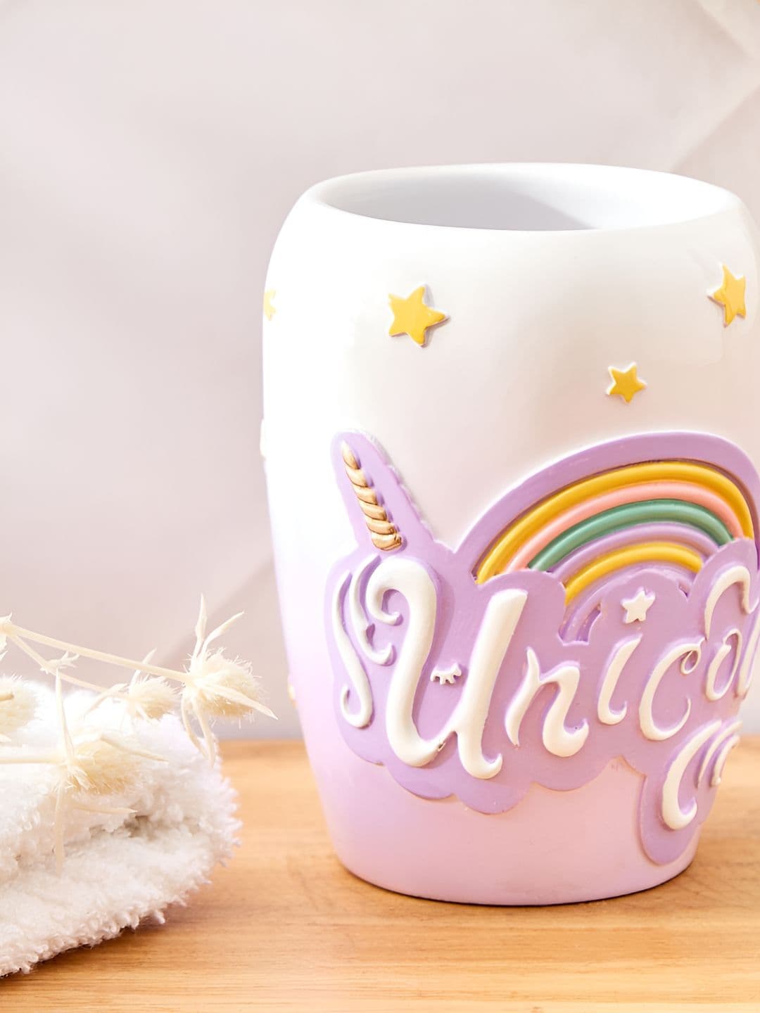 Home Centre White & Purple Unicorn Textured Toothbrush Holder - view 1