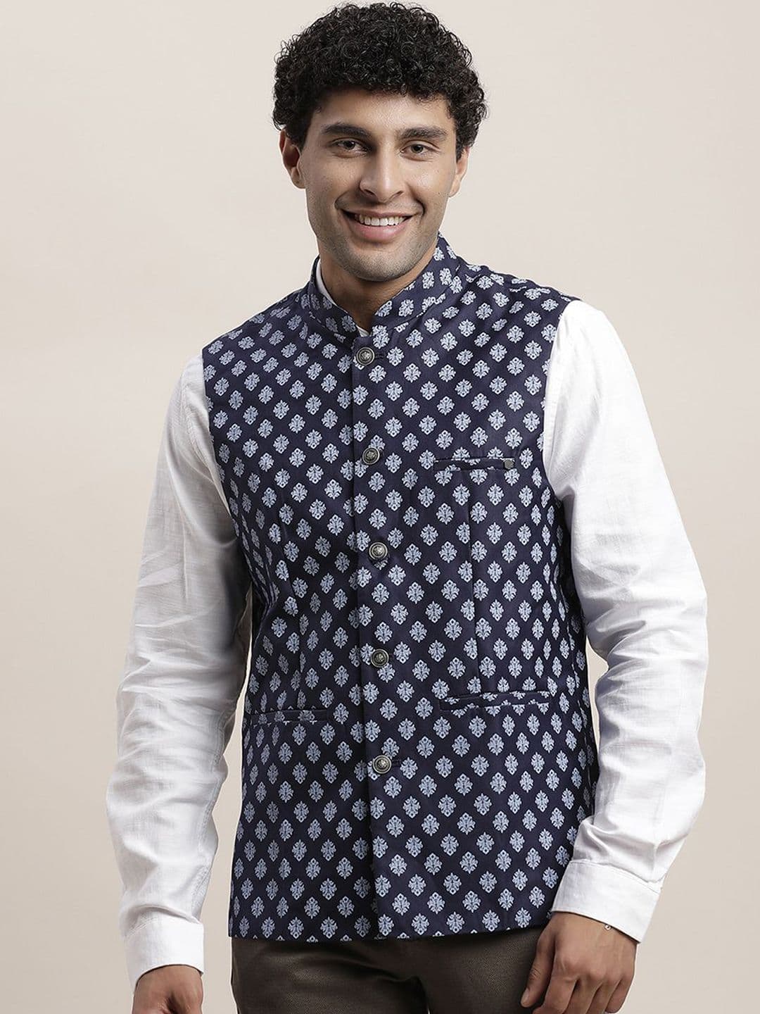 Turtle Men Printed Ethnic Nehru Jacket - view 1