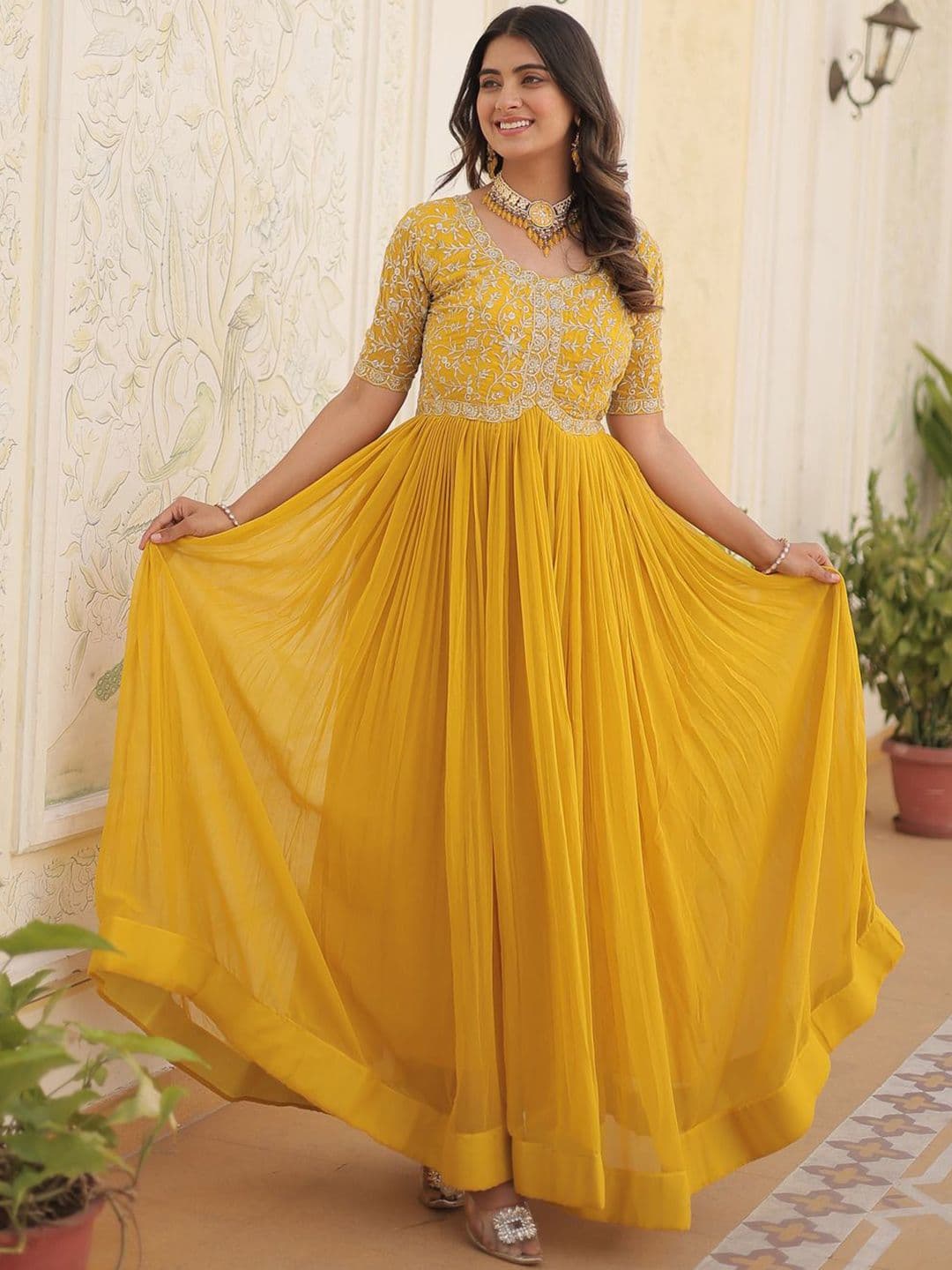 KALINI Embroidered Georgette Ethnic Gown - view 1