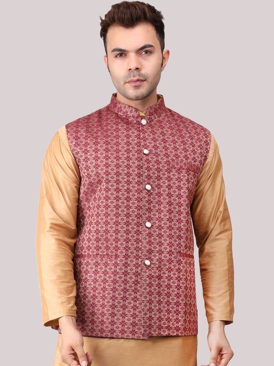 Voniry Men Woven Design Nehru Jacket - view 1