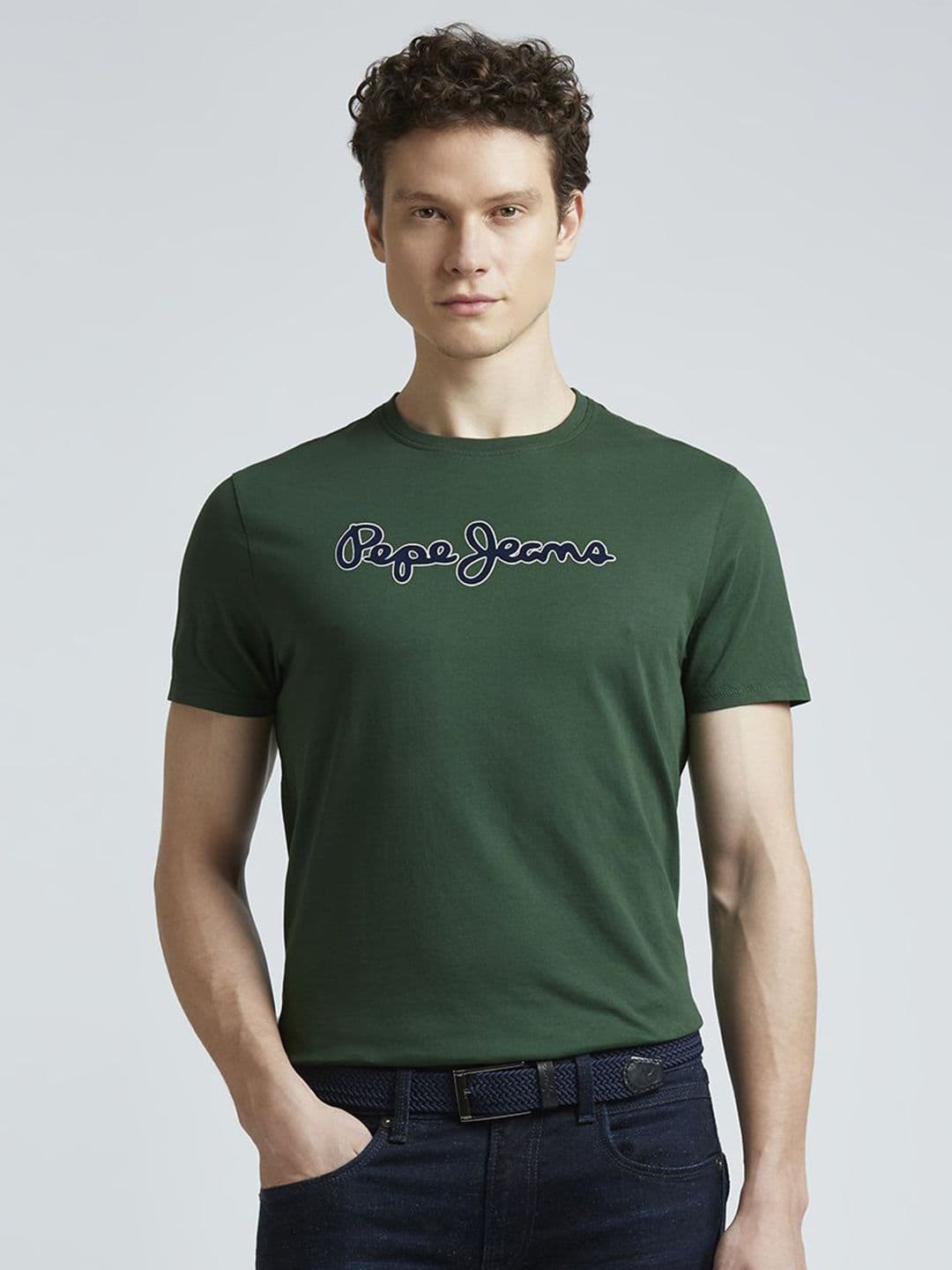 Pepe Jeans Men Typography Printed Round Neck Pure Cotton Slim Fit T-shirt - view 1