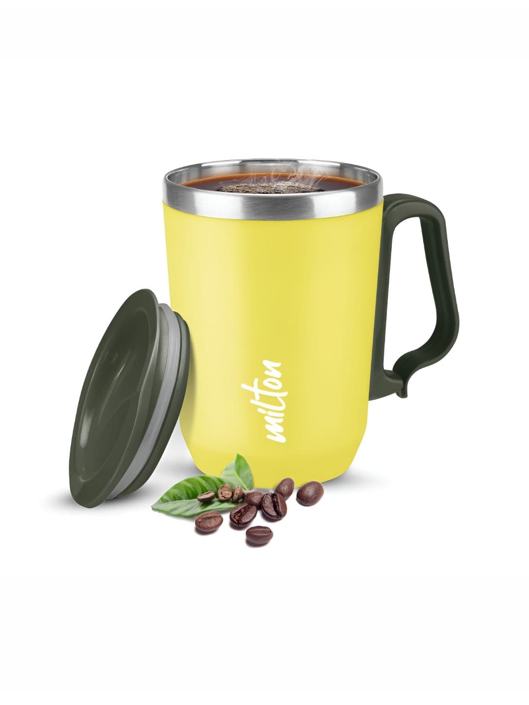 Milton Cool Touch Coastal 350 Yellow Non Insulated SS Mug with Handle & Lid-300 ml - view 1