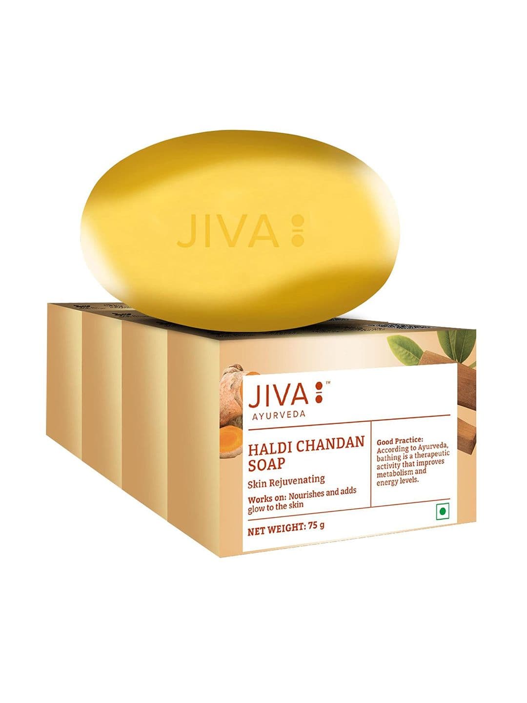 Jiva Set Of 4 Ayurveda Skin Rejuvenating Haldi Chandan Soaps - 75g Each - view 1
