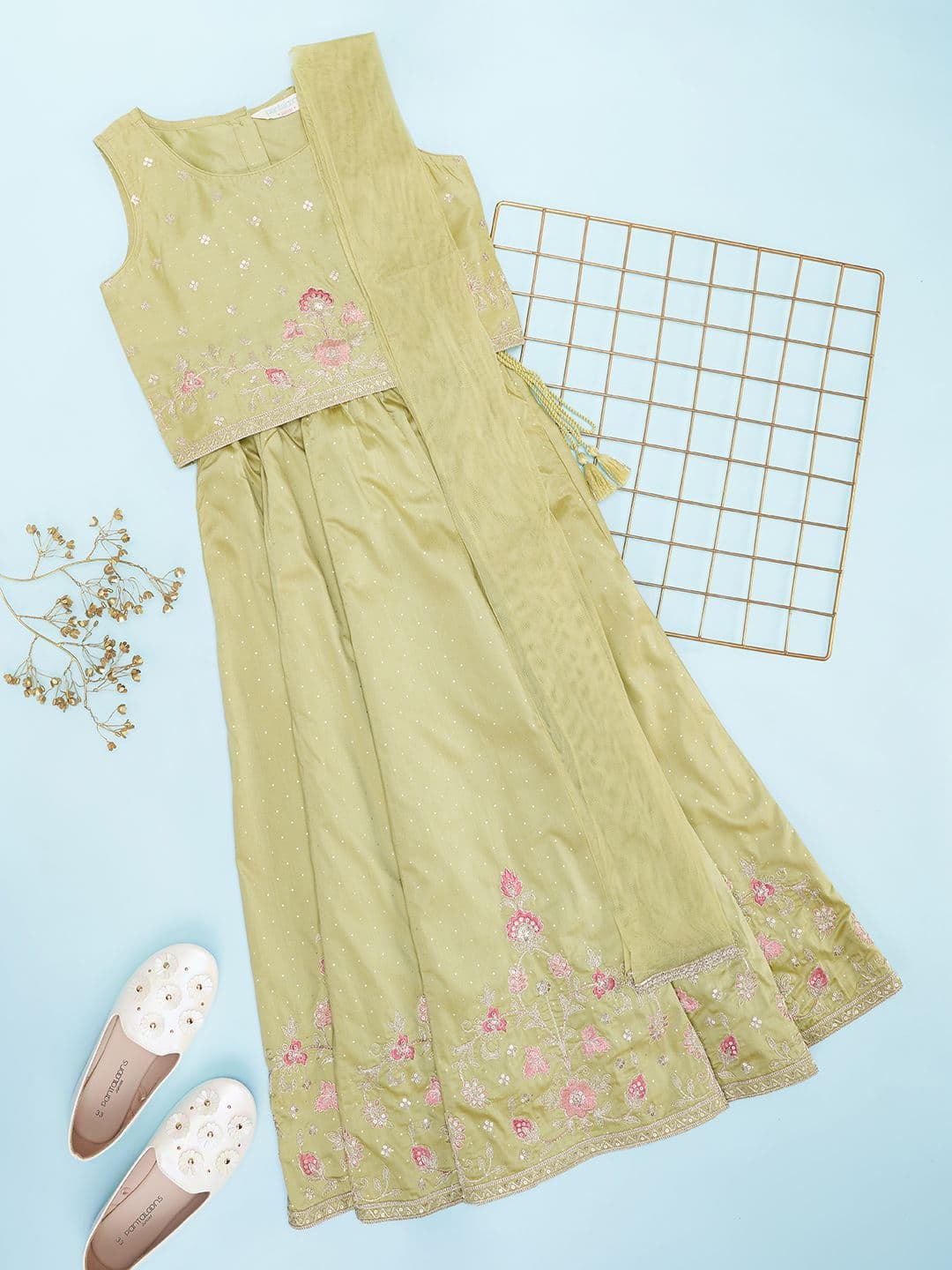 AKKRITI BY PANTALOONS Girls Embroidered Ready to Wear Lehenga & Blouse With Dupatta - view 1