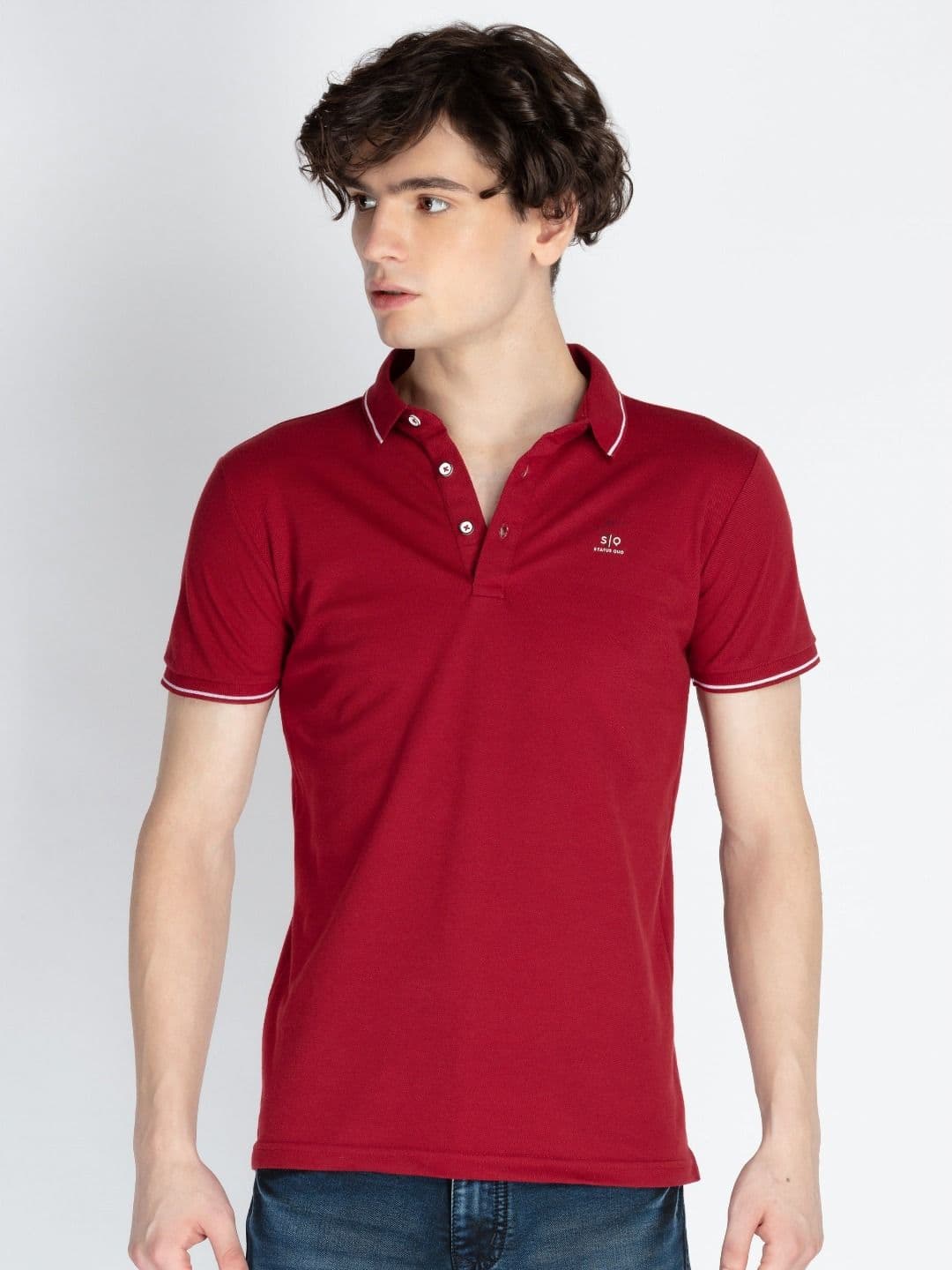 Status Quo Men Solid Slim Fit Tipping Collar Polo T-Shirt - view 1