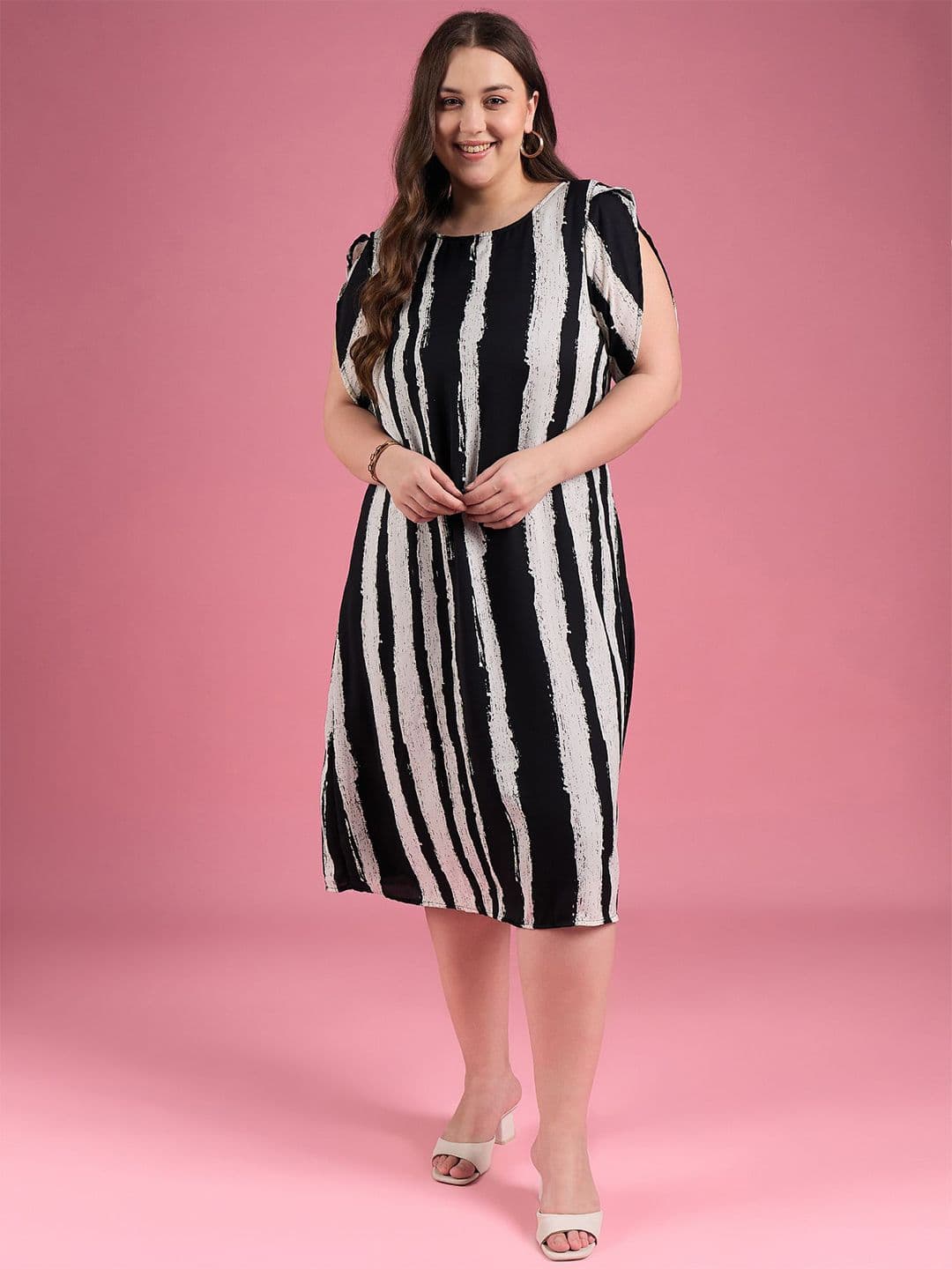 DressBerry Curve Women's Striped Georgette A-Line Midi Dress - view 1
