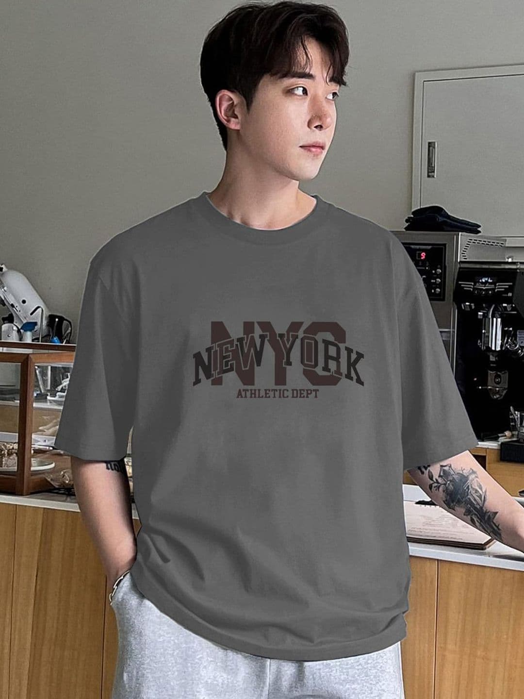 CLAFOUTIS Men Typography Printed Drop-Shoulder Sleeves Cotton T-shirt - view 1