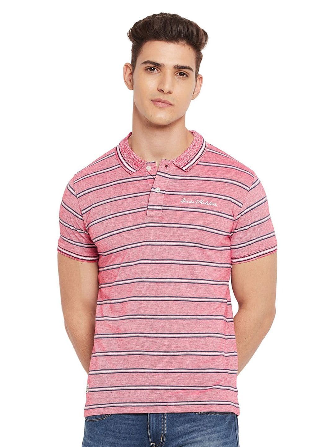 Duke Men Striped Polo Collar Cotton T-shirt - view 1