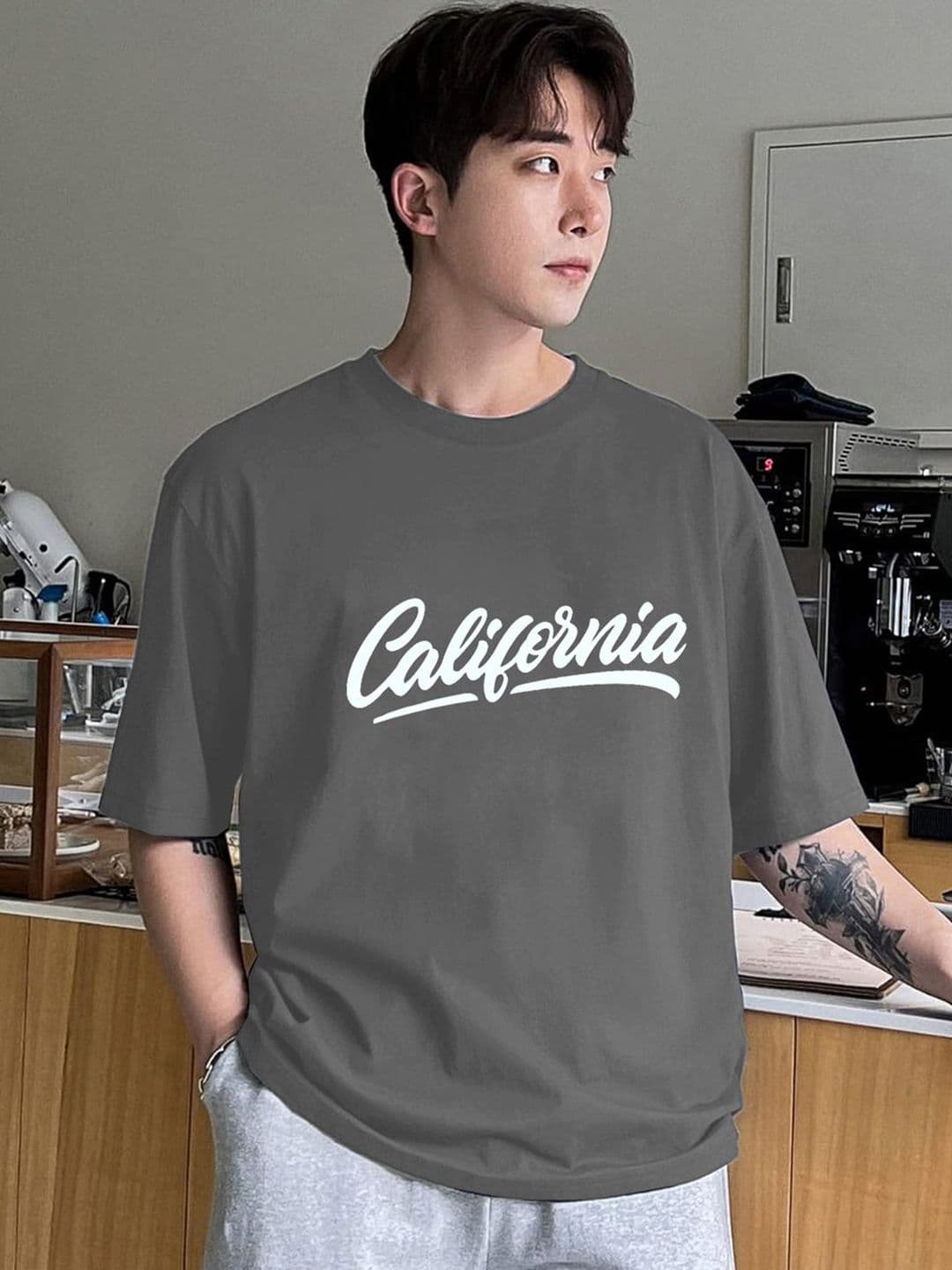 CLAFOUTIS Men Cotton Typography Printed Drop-Shoulder Sleeves T-shirt - view 1