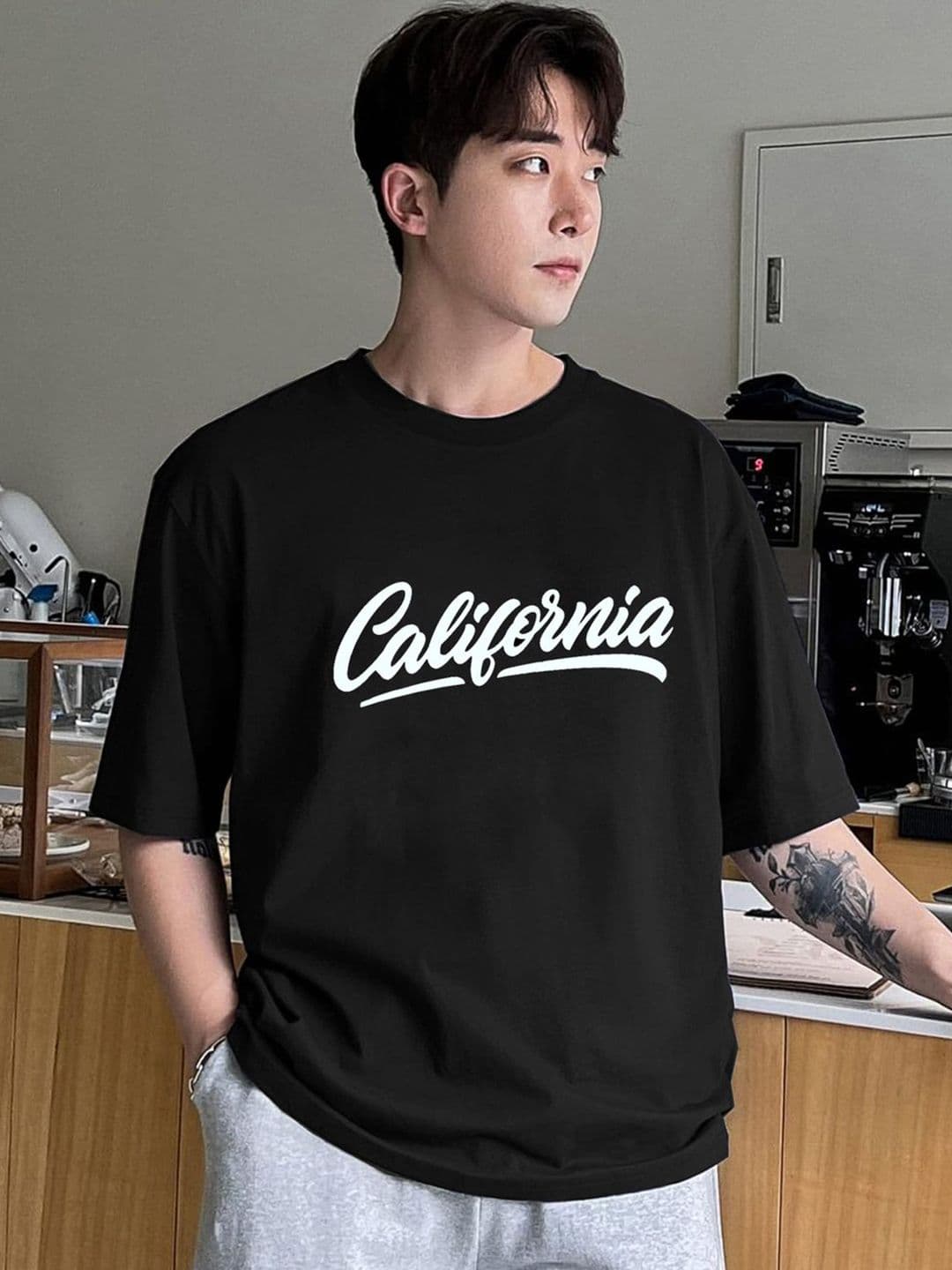 CLAFOUTIS Men Typography Printed Round Neck Cotton Oversized T-shirt - view 1