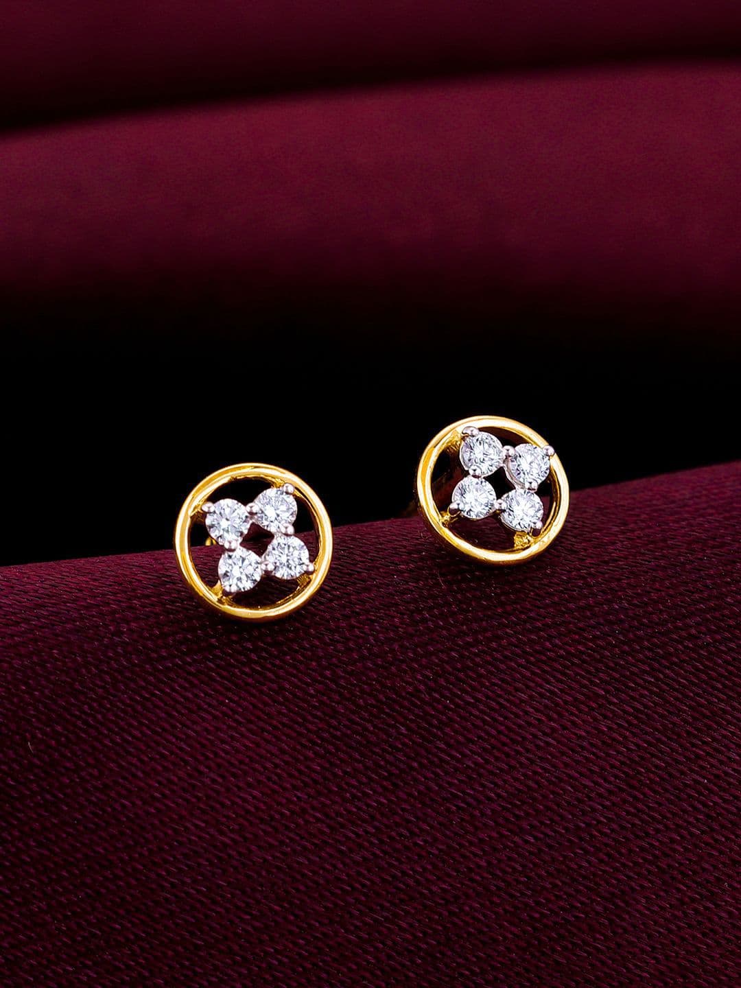 GIVA 14K Yellow Gold Circular Quartet Diamond Stud Earrings-0.7 gms - view 1