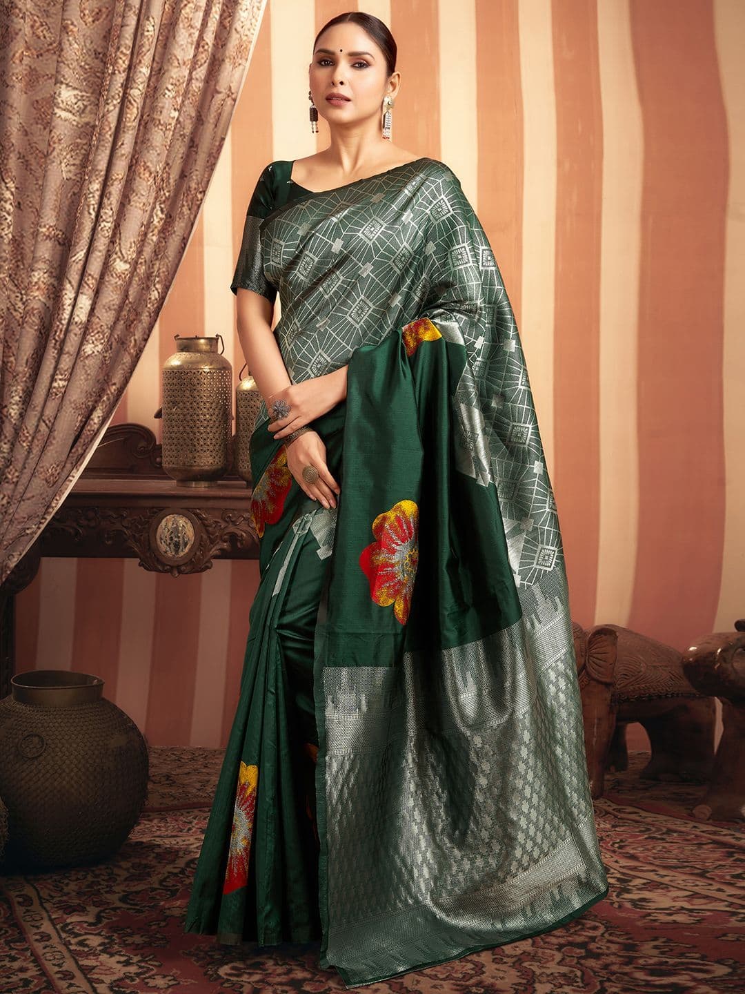 Mitera Floral Woven Design Zari Banarasi Saree - view 1